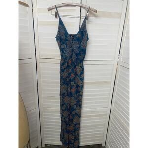 NWT Angie Sleeveless Rayon Jumpsuit Teal Floral Wide Leg Medium New
